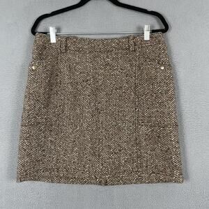 Eddie Bauer Skirt Womens 8 Brown Wool Blend Tweed Herringbone Mini Lined Fall